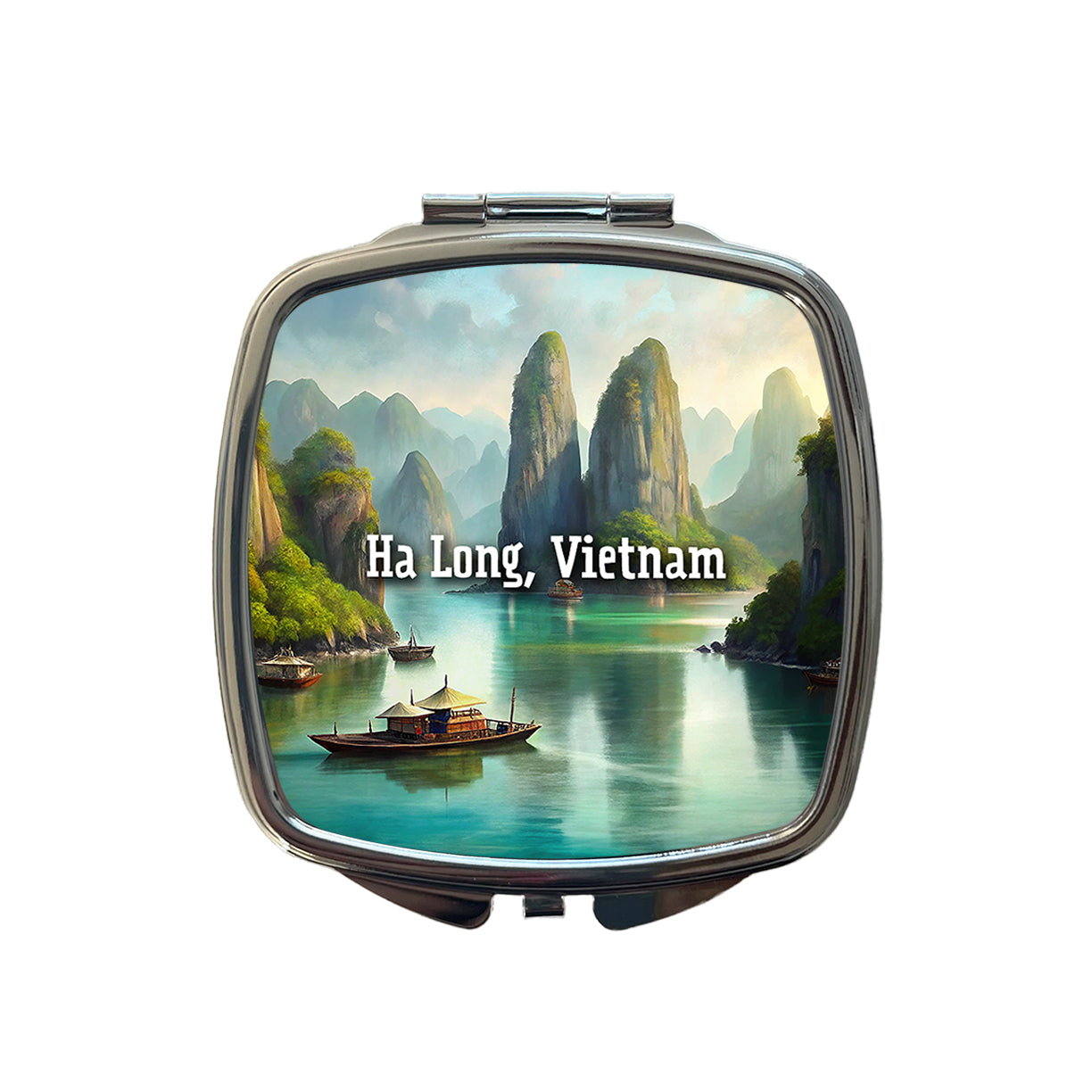 Ha Long, Vietnam Travel City Country Stamp Small Travel Purse Handbag Pocket Makeup Compact Mirror