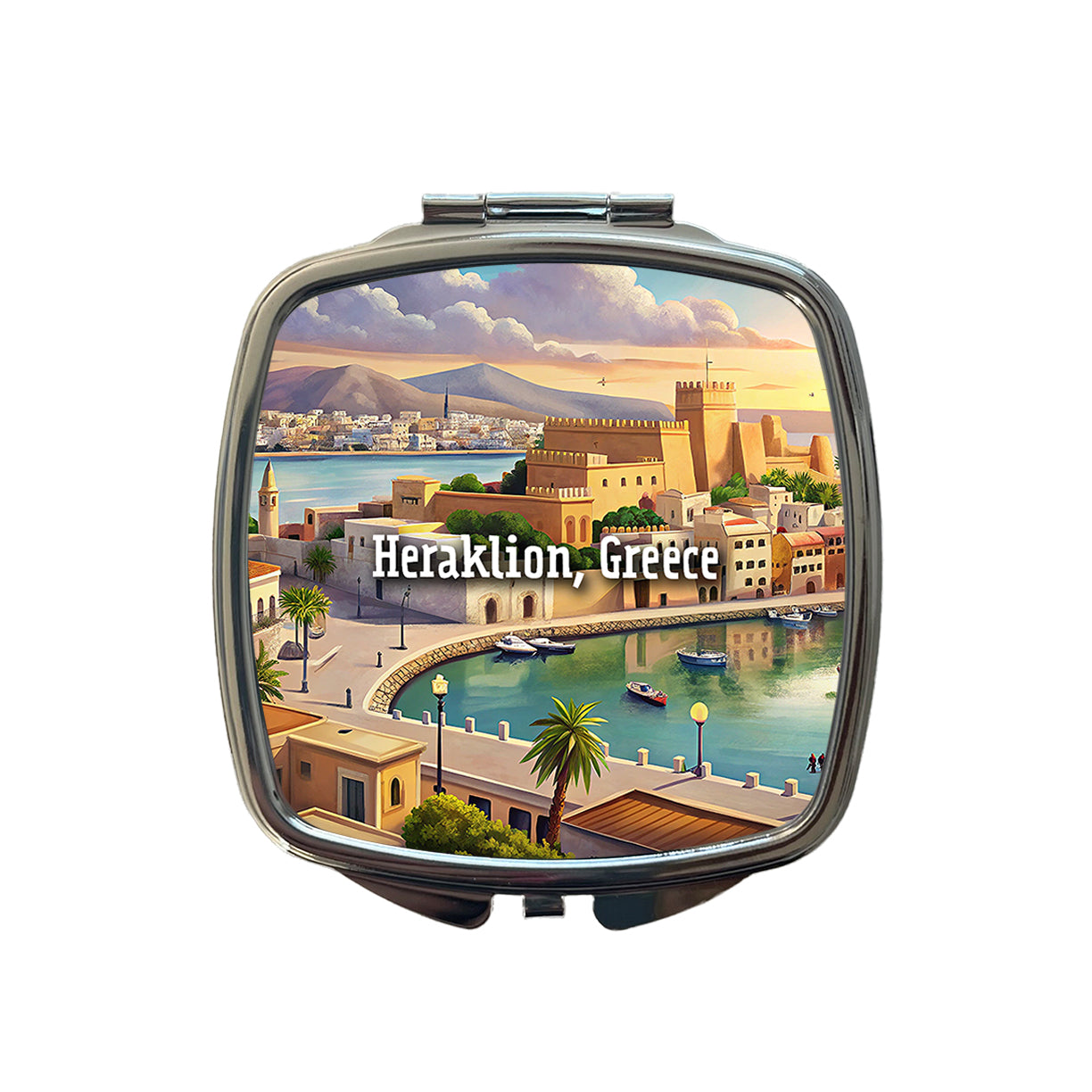 Heraklion, Greece Travel City Country Stamp Small Travel Purse Handbag Pocket Makeup Compact Mirror