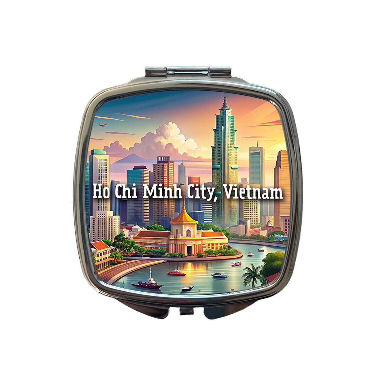 Ho Chi Minh City, Vietnam Travel City Country Stamp Small Travel Purse Handbag Pocket Makeup Compact Mirror