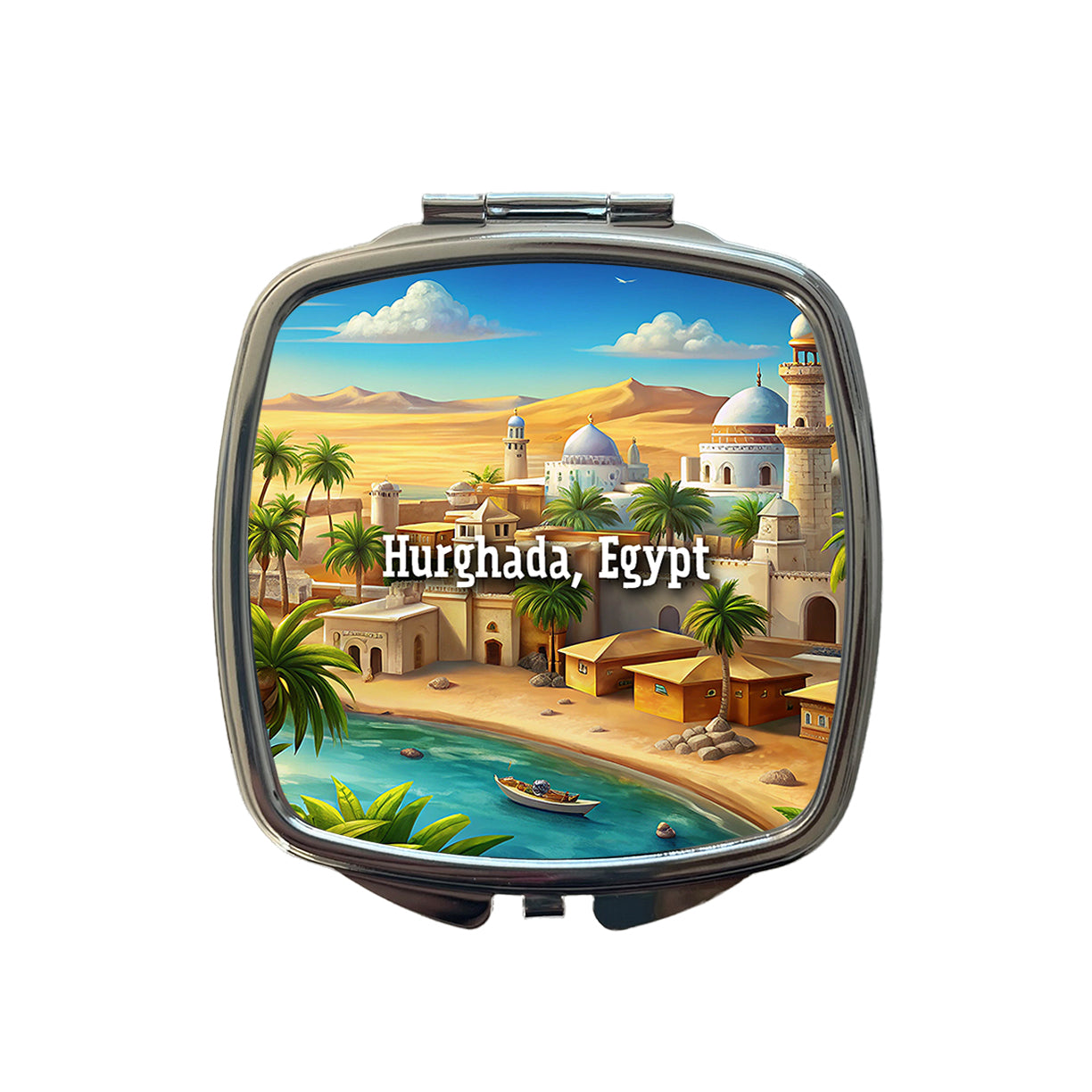 Hurghada, Egypt Travel City Country Stamp Small Travel Purse Handbag Pocket Makeup Compact Mirror
