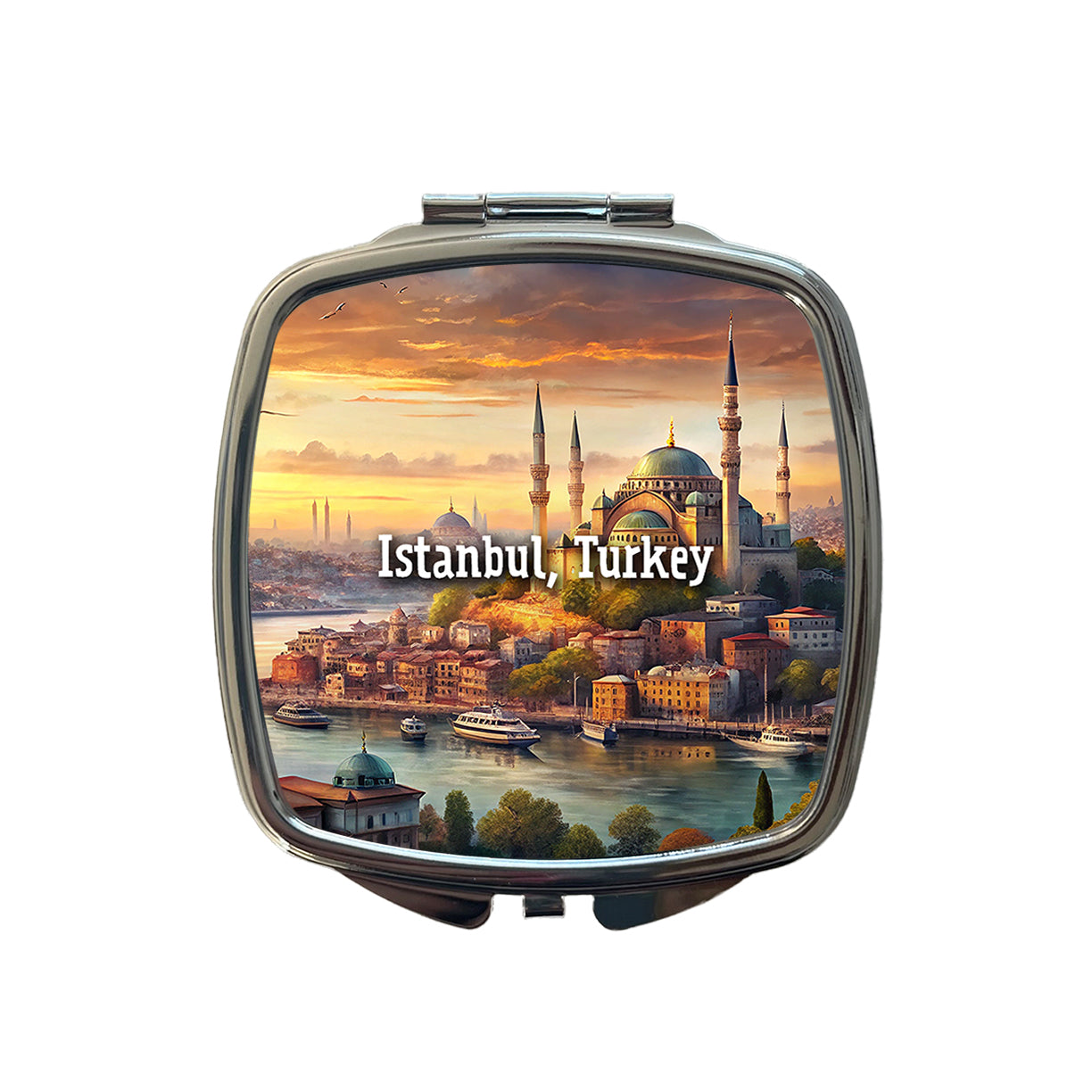 Istanbul, Turkey Travel City Country Stamp Small Travel Purse Handbag Pocket Makeup Compact Mirror