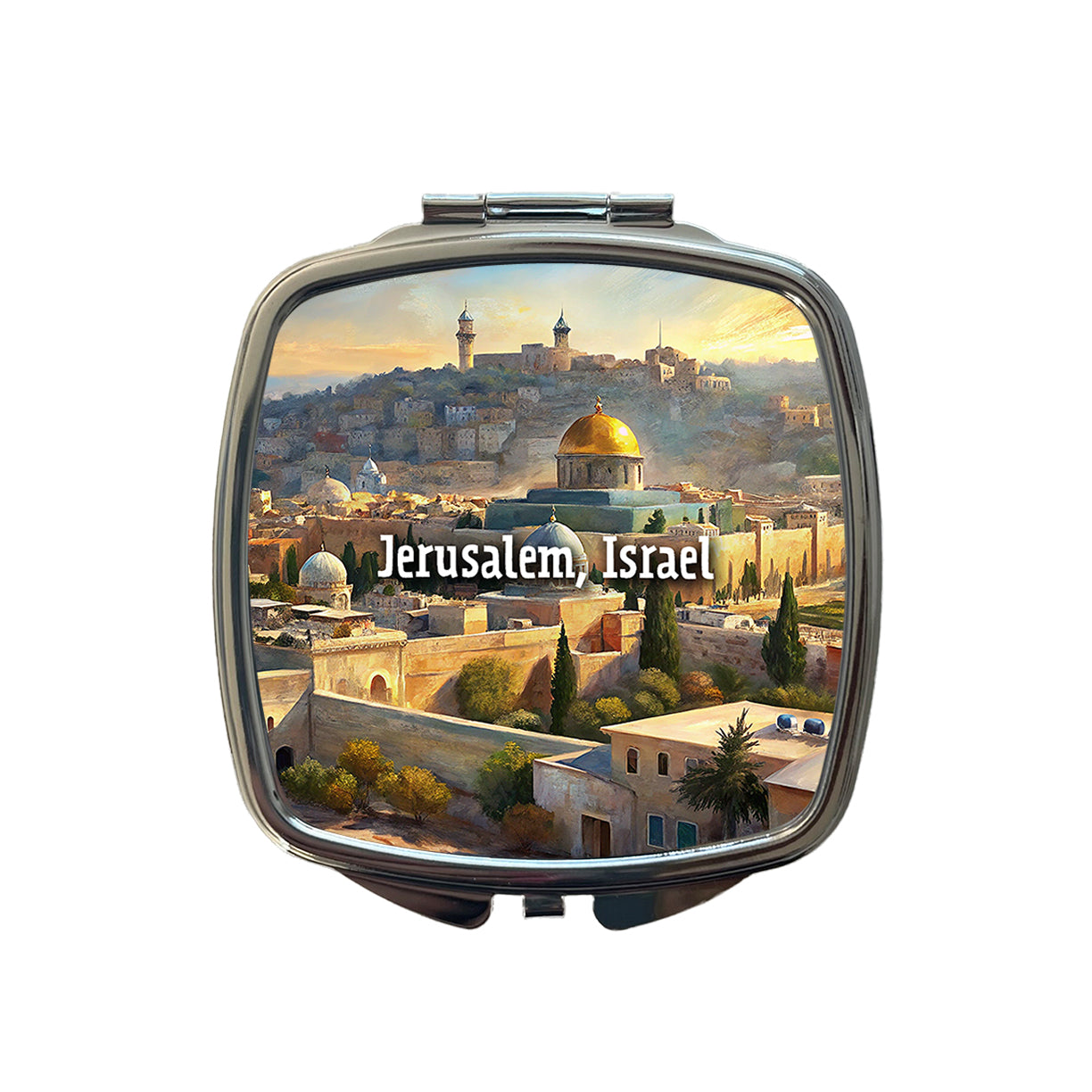 Jerusalem, Israel Travel City Country Stamp Small Travel Purse Handbag Pocket Makeup Compact Mirror