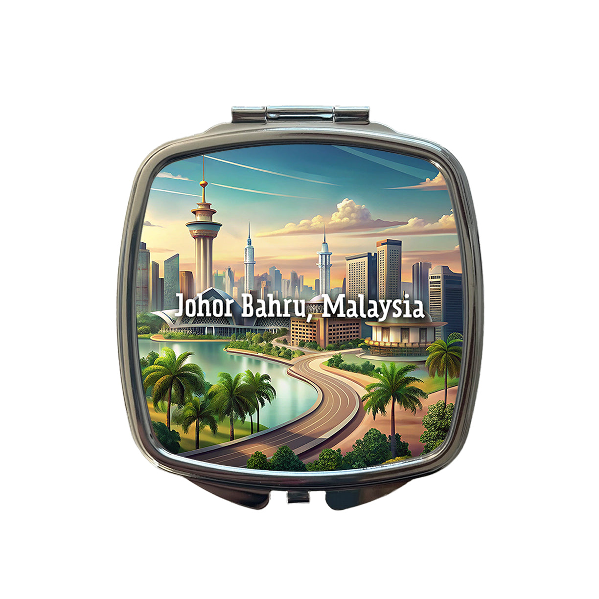 Johor Bahru, Malaysia Travel City Country Stamp Small Travel Purse Handbag Pocket Makeup Compact Mirror
