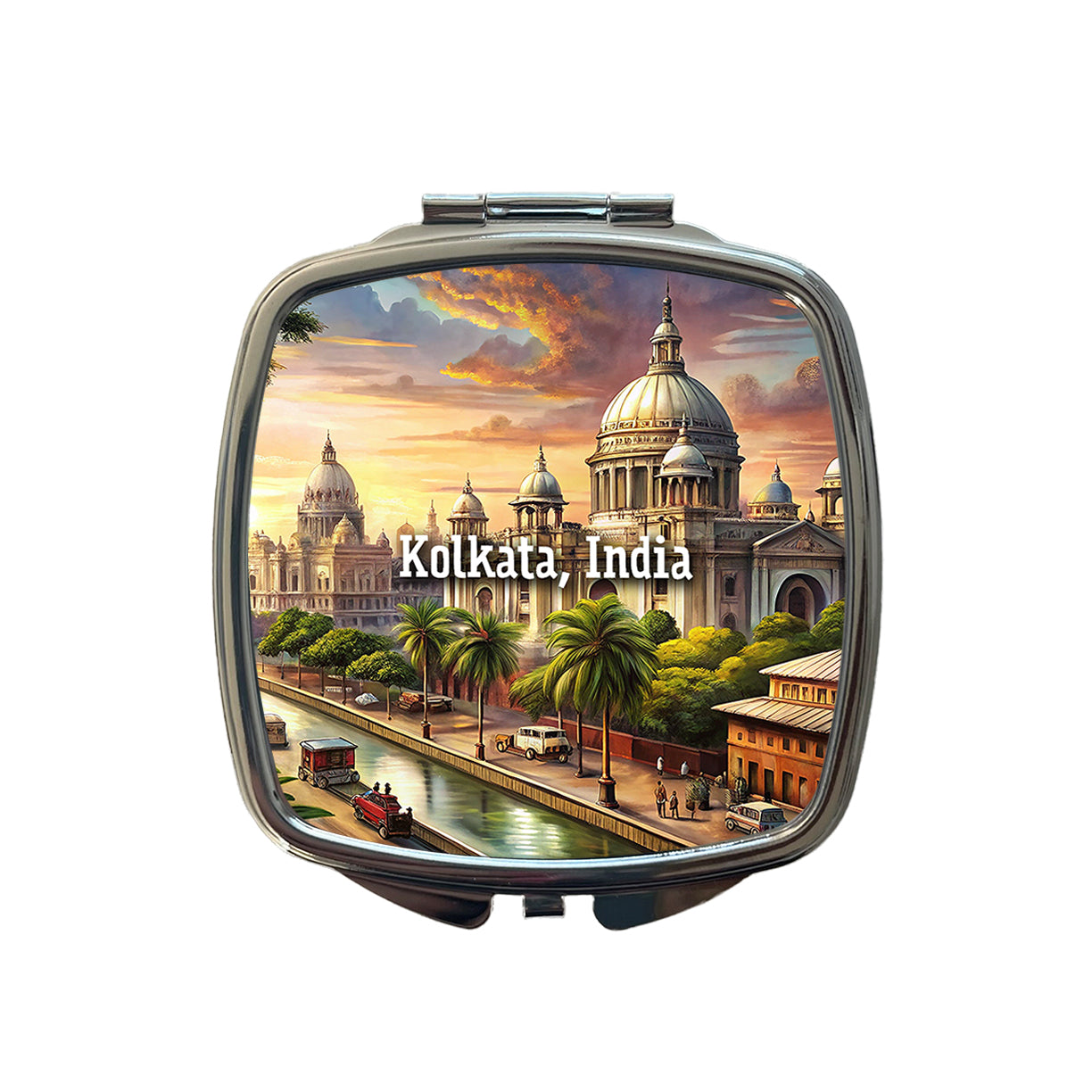 Kolkata, India Travel City Country Stamp Small Travel Purse Handbag Pocket Makeup Compact Mirror