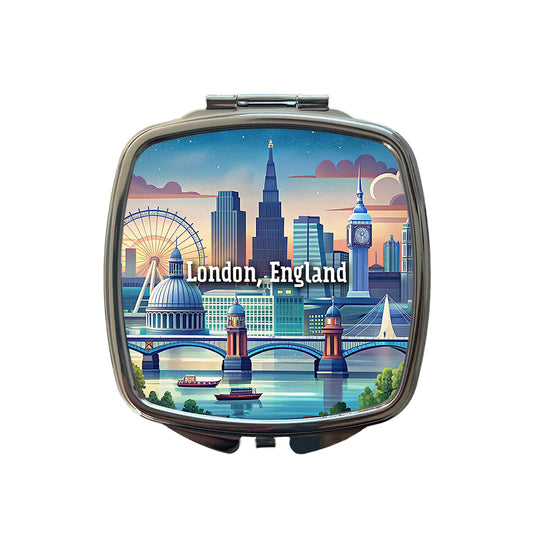 London, England Travel City Country Stamp Small Travel Purse Handbag Pocket Makeup Compact Mirror