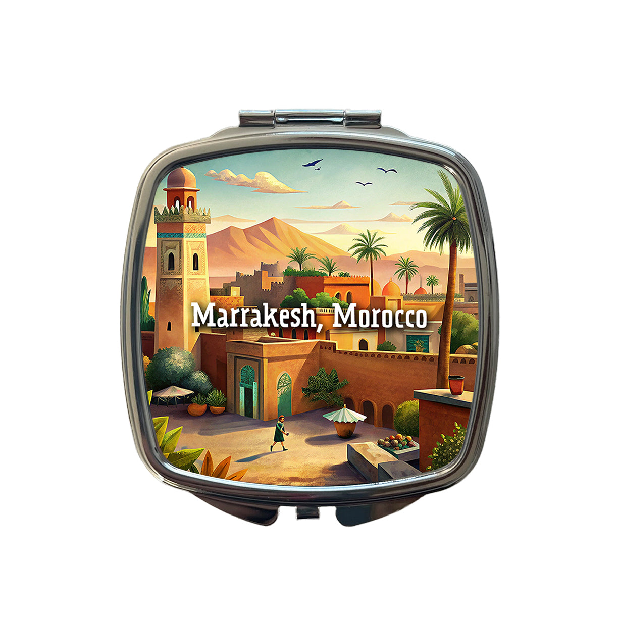 Marrakesh, Morocco Travel City Country Stamp Small Travel Purse Handbag Pocket Makeup Compact Mirror