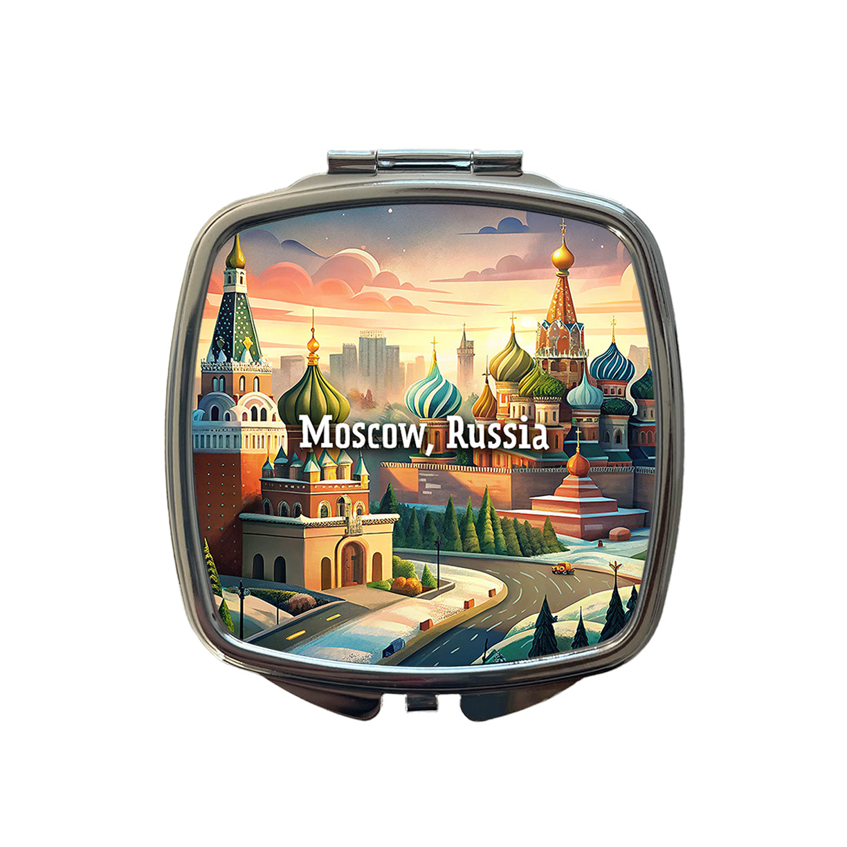 Moscow, Russia Travel City Country Stamp Small Travel Purse Handbag Pocket Makeup Compact Mirror