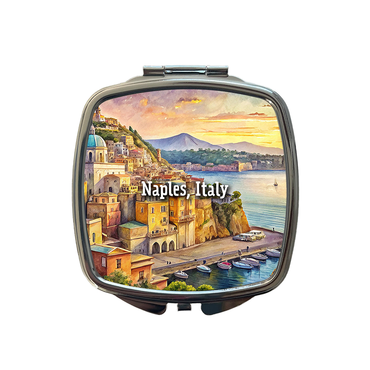 Naples, Italy Travel City Country Stamp Small Travel Purse Handbag Pocket Makeup Compact Mirror