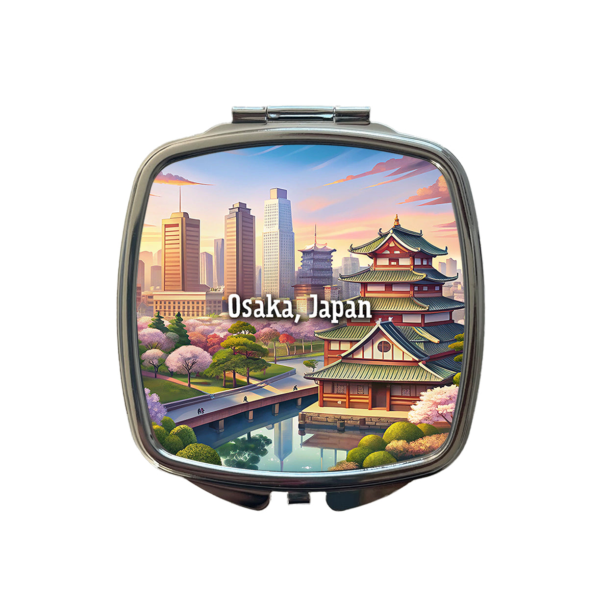 Osaka, Japan Travel City Country Stamp Small Travel Purse Handbag Pocket Makeup Compact Mirror