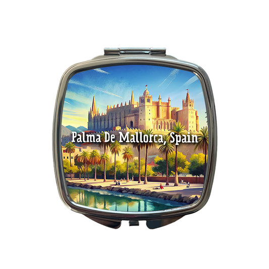 Palma De Mallorca, Spain Travel City Country Stamp Small Travel Purse Handbag Pocket Makeup Compact Mirror