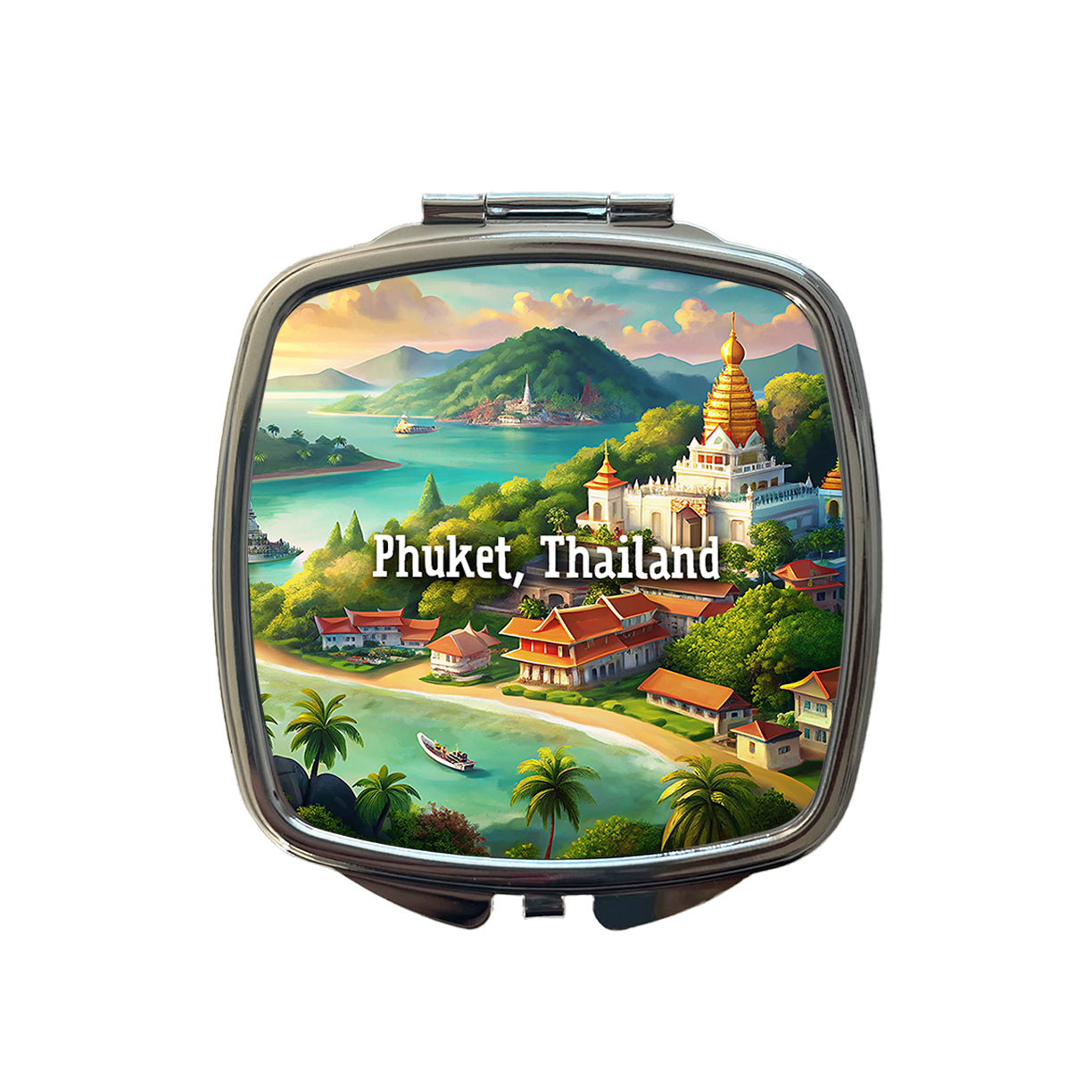 Phuket, Thailand Travel City Country Stamp Small Travel Purse Handbag Pocket Makeup Compact Mirror
