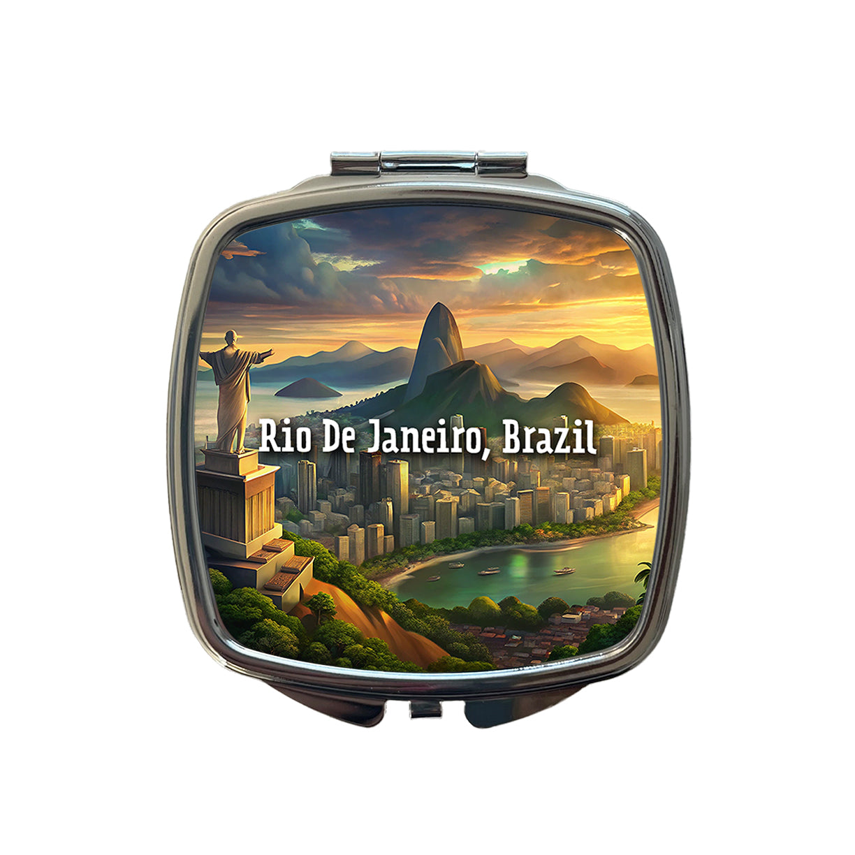 Rio De Janeiro, Brazil Travel City Country Stamp Small Travel Purse Handbag Pocket Makeup Compact Mirror