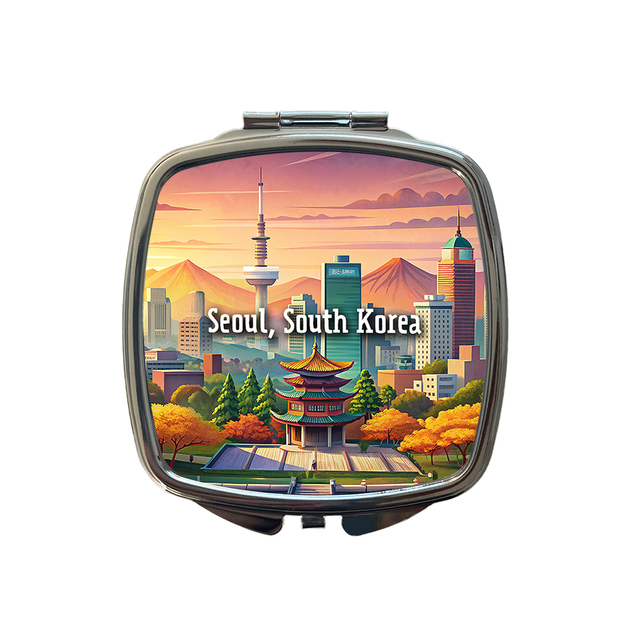 Seoul, South Korea Travel City Country Stamp Small Travel Purse Handbag Pocket Makeup Compact Mirror