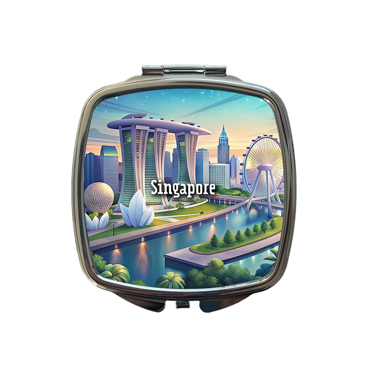 Singapore Travel City Country Stamp Small Travel Purse Handbag Pocket Makeup Compact Mirror