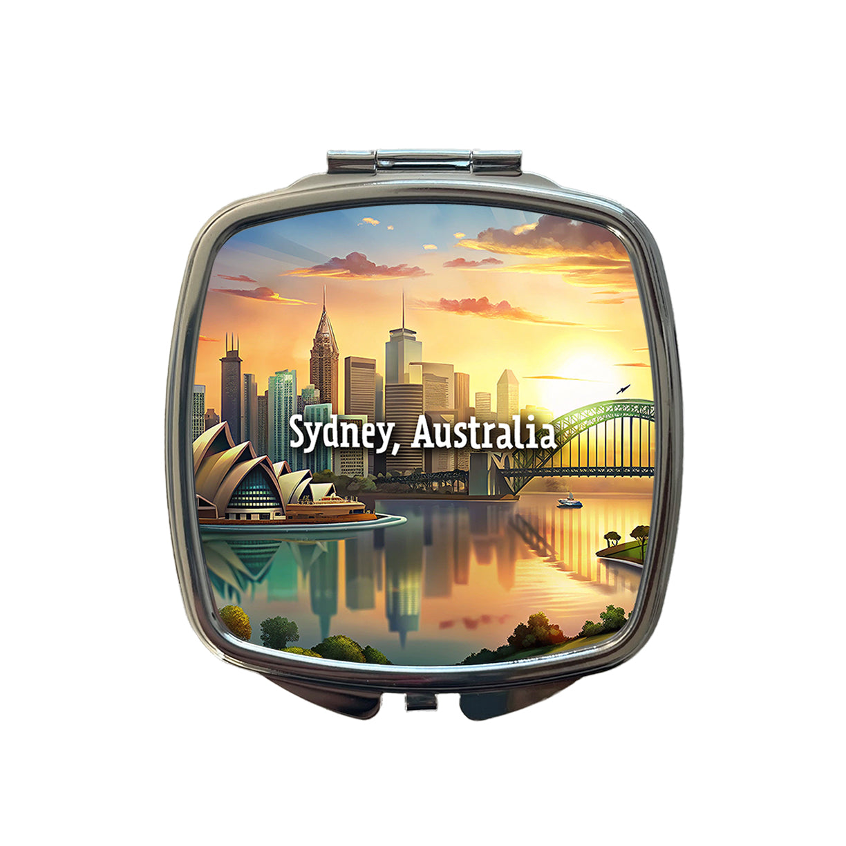 Sydney, Australia Travel City Country Stamp Small Travel Purse Handbag Pocket Makeup Compact Mirror