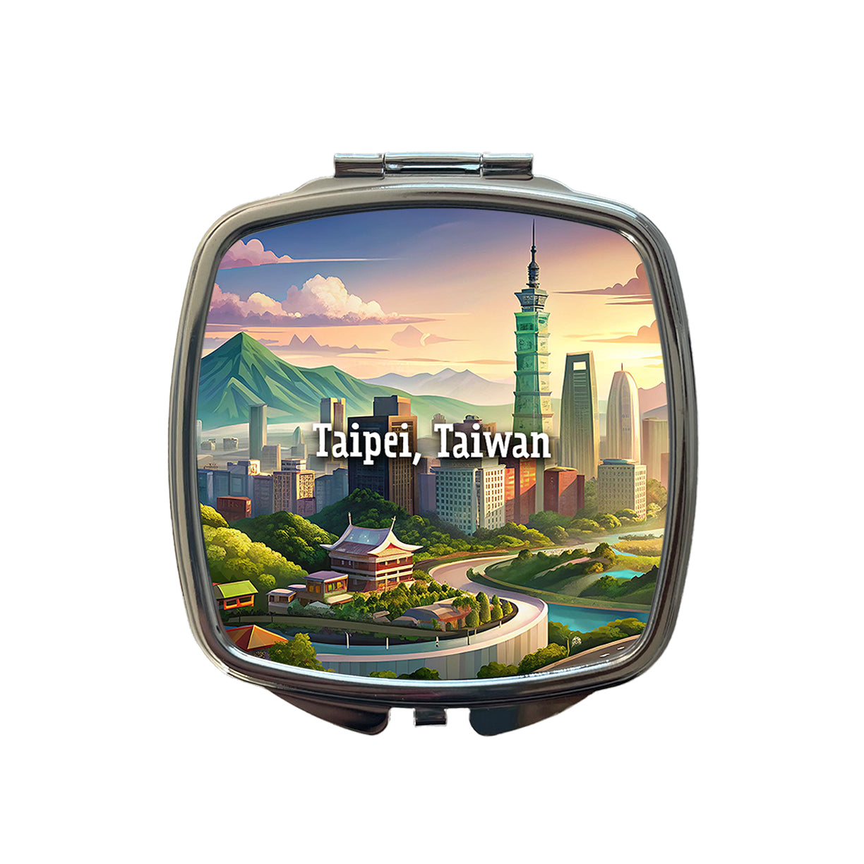 Taipei, Taiwan Travel City Country Stamp Small Travel Purse Handbag Pocket Makeup Compact Mirror