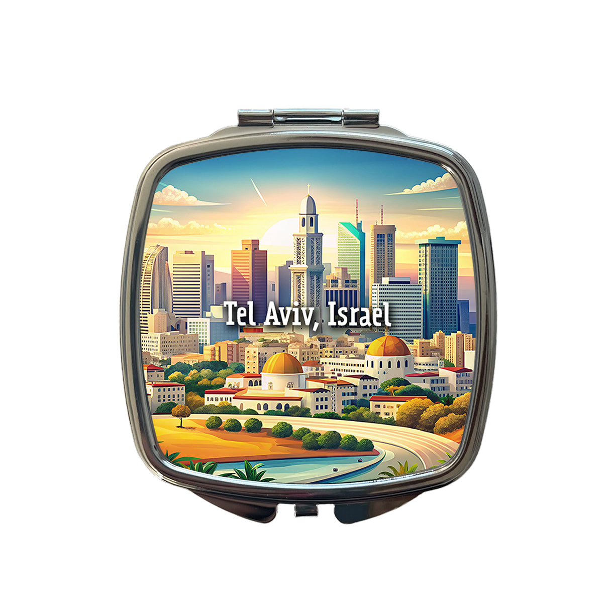 Tel Aviv, Israel Travel City Country Stamp Small Travel Purse Handbag Pocket Makeup Compact Mirror