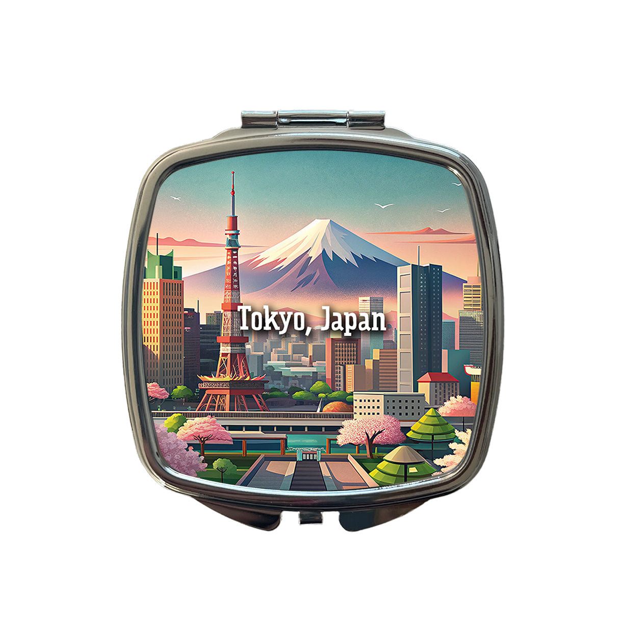 Tokyo, Japan Travel City Country Stamp Small Travel Purse Handbag Pocket Makeup Compact Mirror