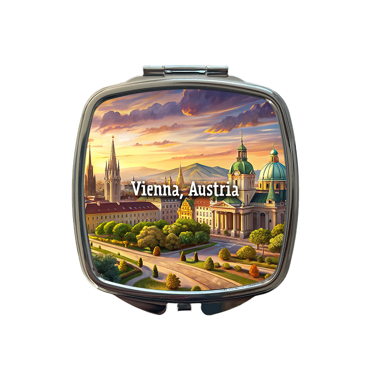 Vienna, Austria Travel City Country Stamp Small Travel Purse Handbag Pocket Makeup Compact Mirror
