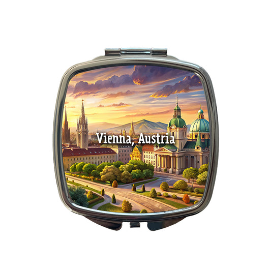 Vienna, Austria Travel City Country Stamp Small Travel Purse Handbag Pocket Makeup Compact Mirror