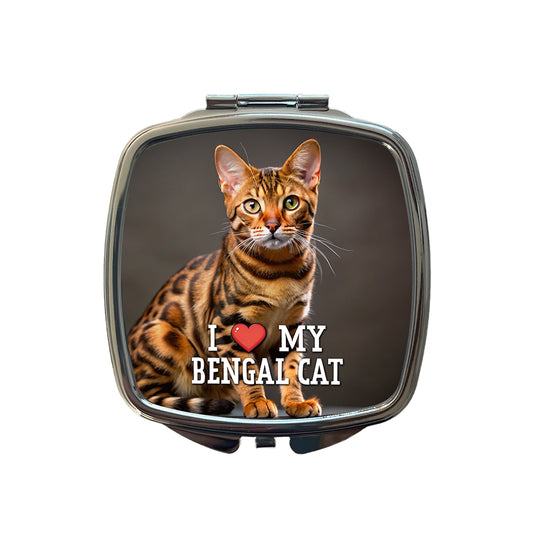 I Love My Bengal Cat Heart Small Travel Purse Handbag Pocket Makeup Compact Mirror