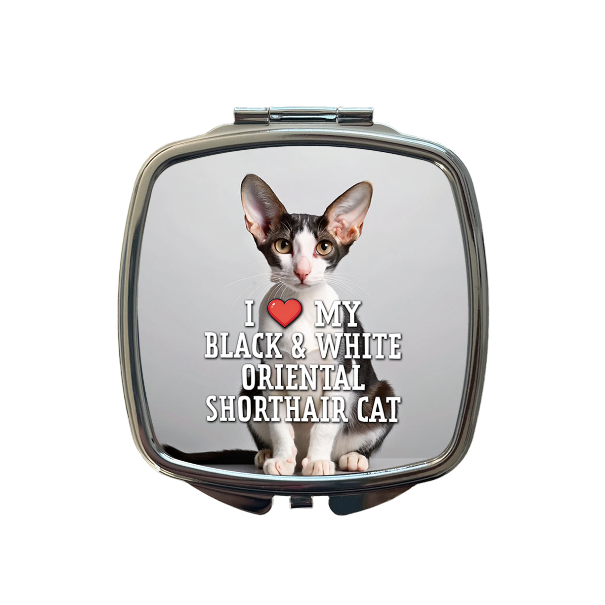 I Love My Black & White Oriental Shorthair Cat Heart Small Travel Purse Handbag Pocket Makeup Compact Mirror