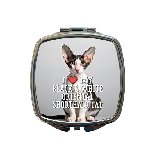 I Love My Black & White Oriental Shorthair Cat Heart Small Travel Purse Handbag Pocket Makeup Compact Mirror