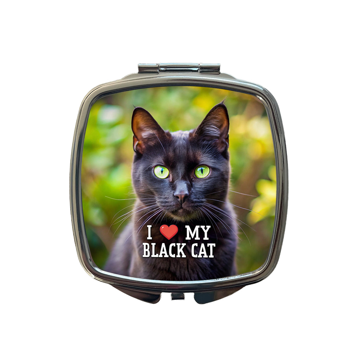 I Love My Black Cat Heart Small Travel Purse Handbag Pocket Makeup Compact Mirror