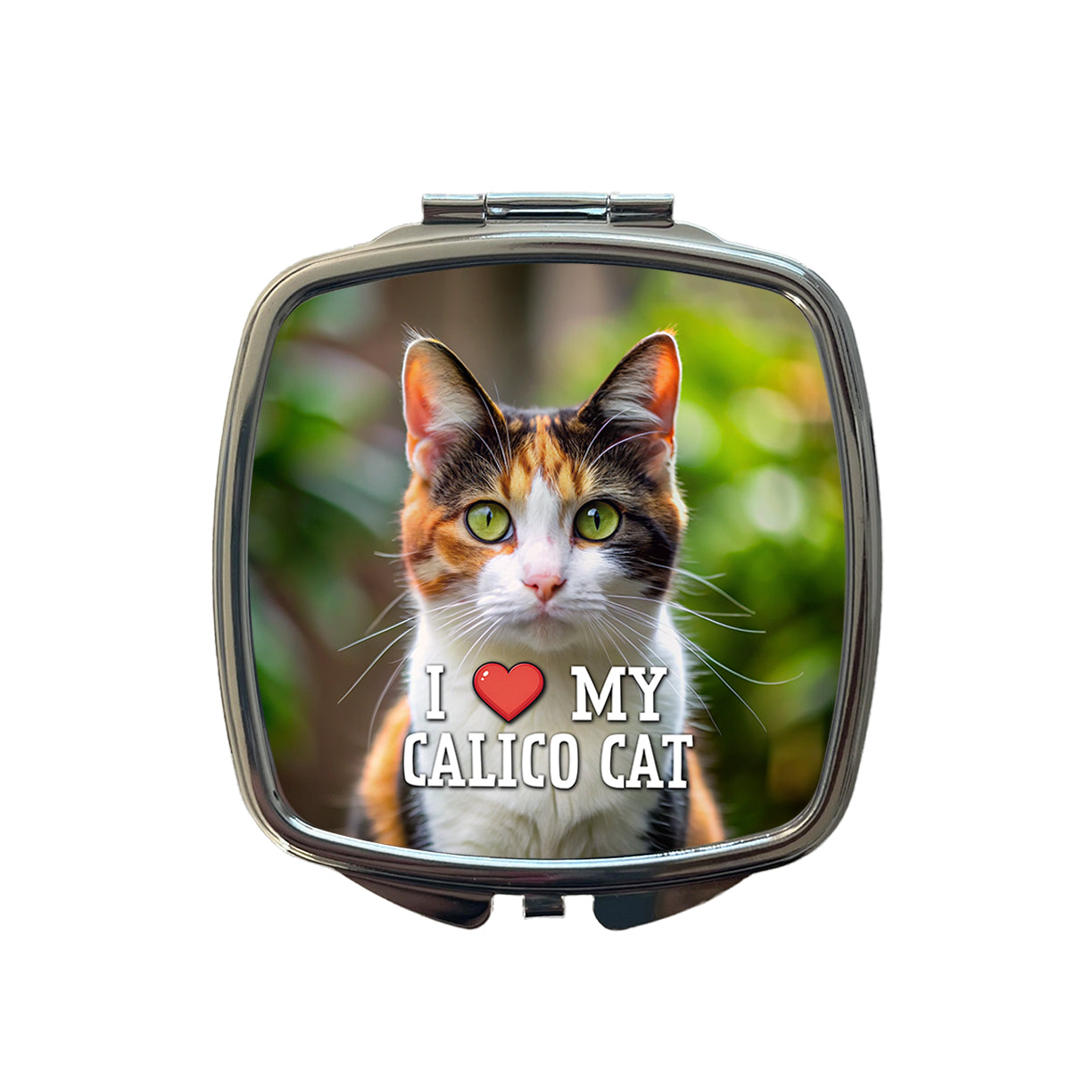I Love My Calico Cat Heart Small Travel Purse Handbag Pocket Makeup Compact Mirror