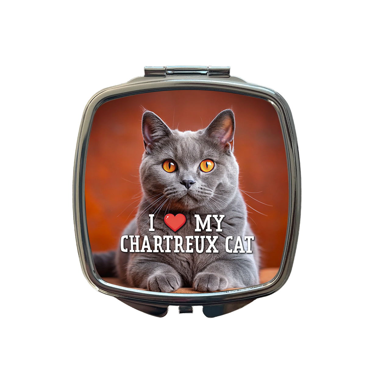 I Love My Chartreux Cat Heart Small Travel Purse Handbag Pocket Makeup Compact Mirror