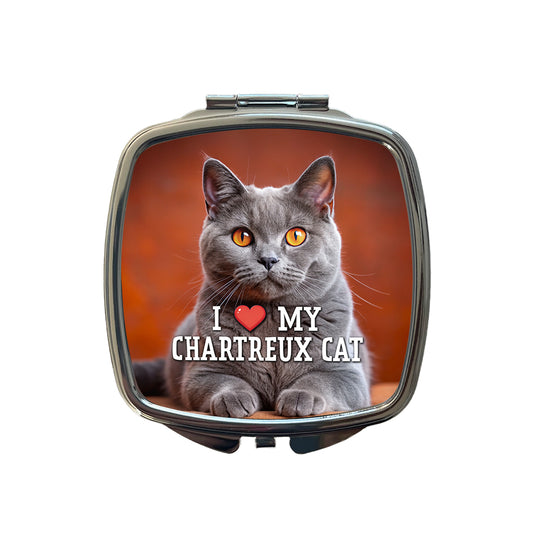 I Love My Chartreux Cat Heart Small Travel Purse Handbag Pocket Makeup Compact Mirror