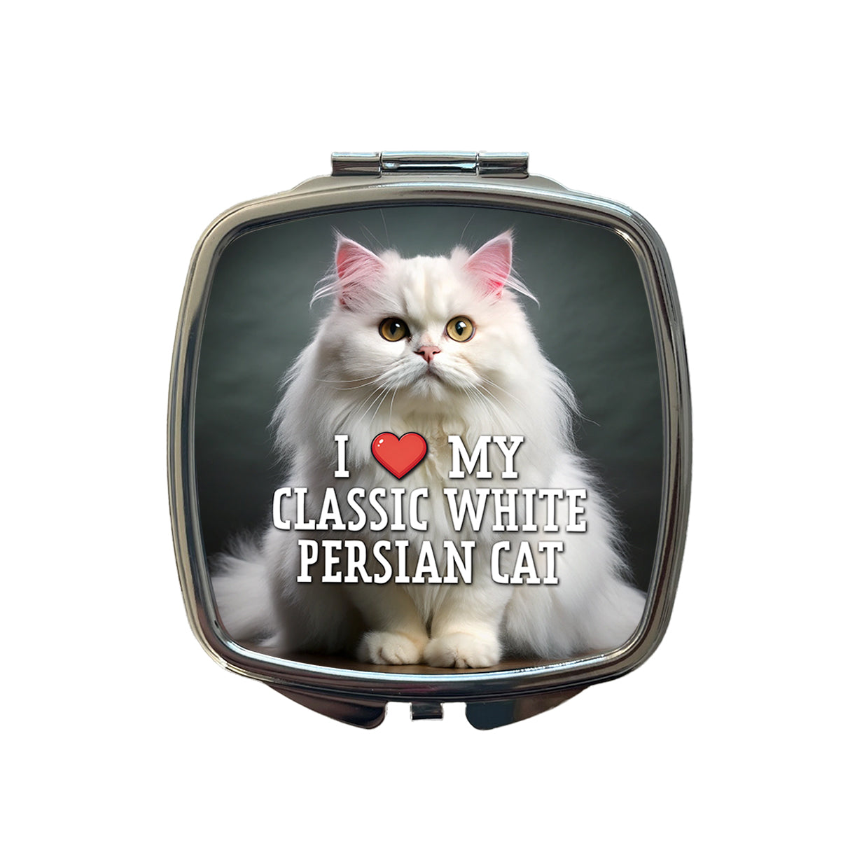 I Love My Classic White Persian Cat Heart Small Travel Purse Handbag Pocket Makeup Compact Mirror