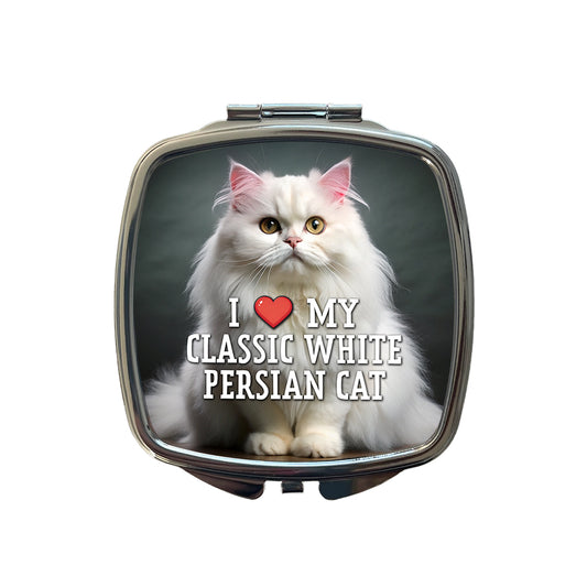 I Love My Classic White Persian Cat Heart Small Travel Purse Handbag Pocket Makeup Compact Mirror