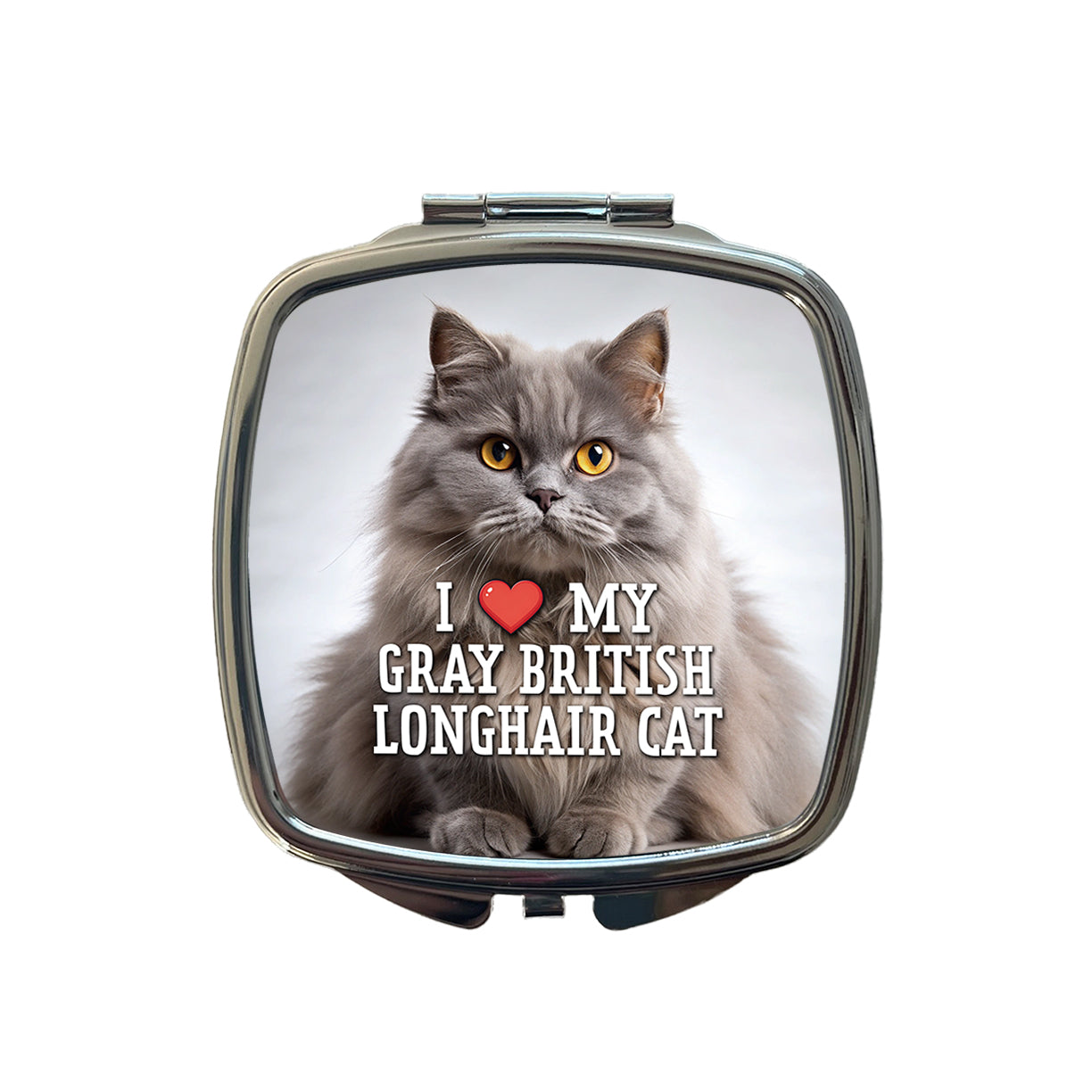 I Love My Gray British Longhair Cat Heart Small Travel Purse Handbag Pocket Makeup Compact Mirror