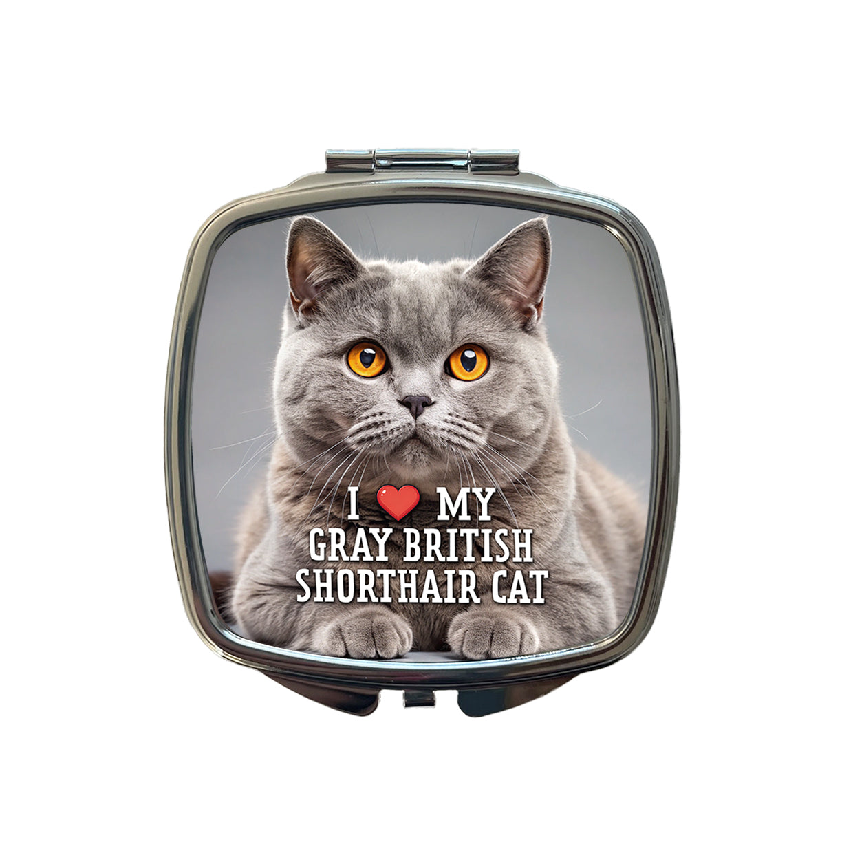 I Love My Gray British Shorthair Cat Heart Small Travel Purse Handbag Pocket Makeup Compact Mirror