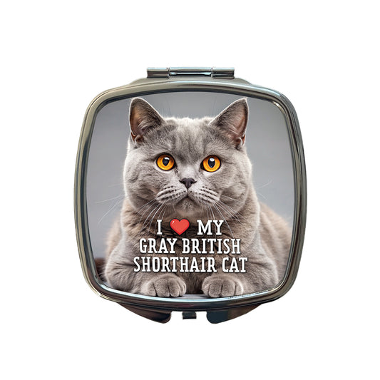 I Love My Gray British Shorthair Cat Heart Small Travel Purse Handbag Pocket Makeup Compact Mirror