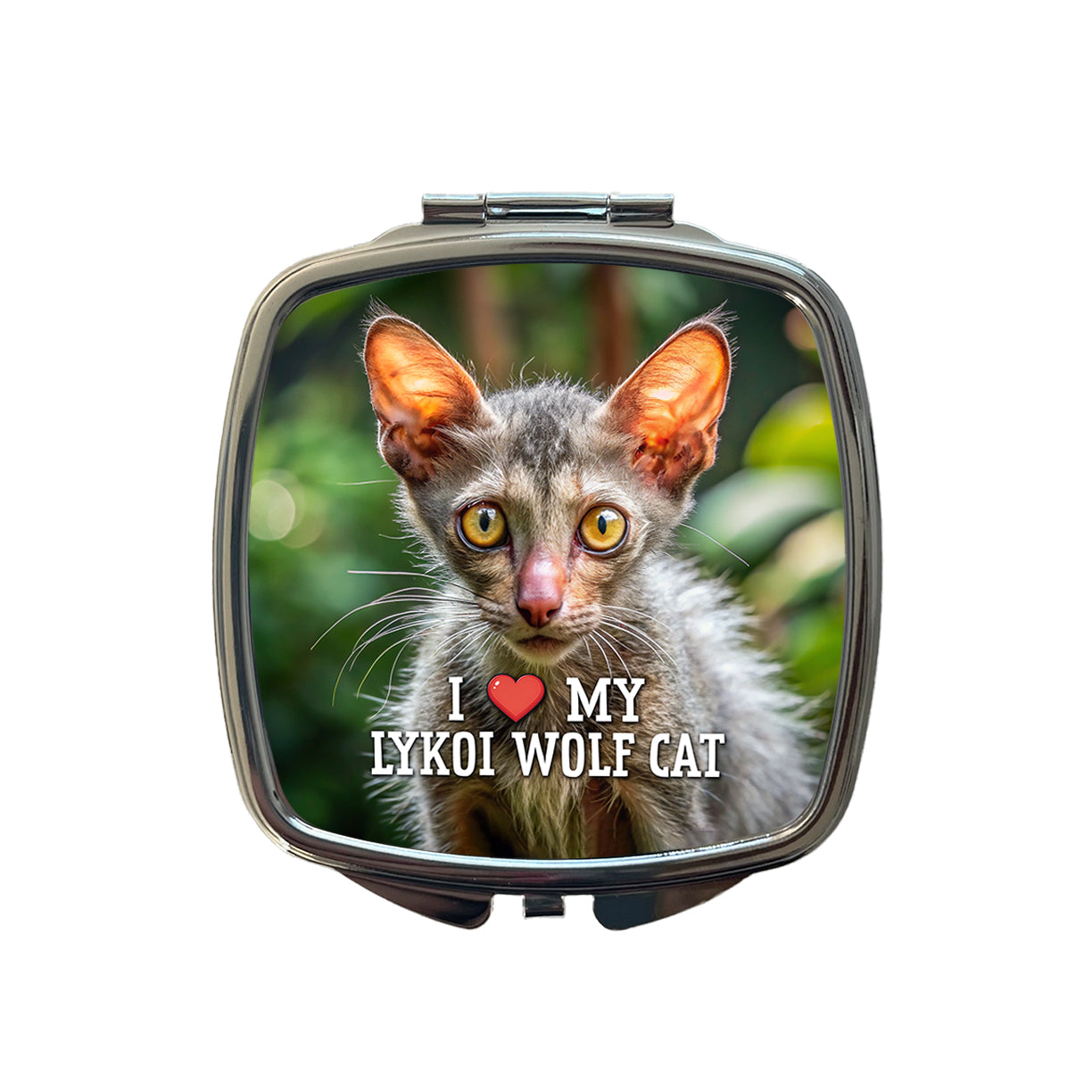 I Love My Lykoi Wolf Cat Heart Small Travel Purse Handbag Pocket Makeup Compact Mirror