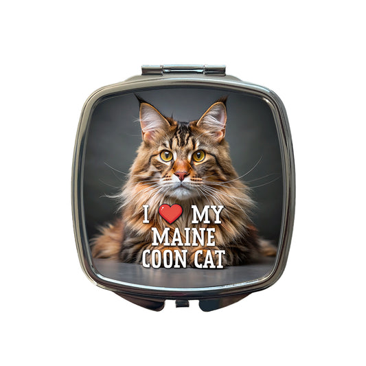 I Love My Maine Coon Cat Heart Small Travel Purse Handbag Pocket Makeup Compact Mirror