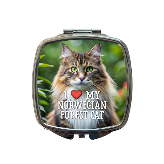I Love My Norwegian Forest Cat Heart Small Travel Purse Handbag Pocket Makeup Compact Mirror