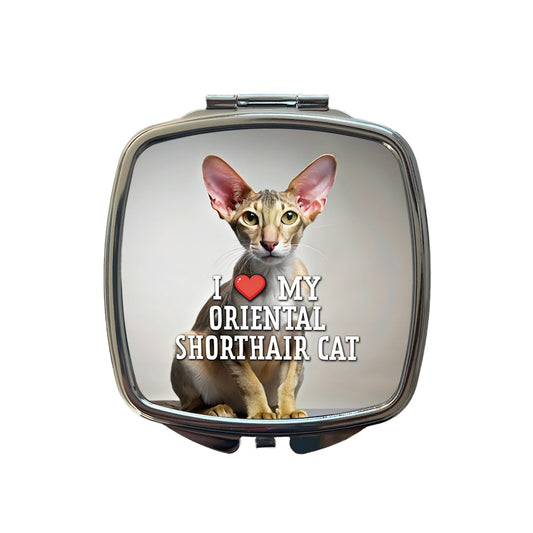 I Love My Oriental Shorthair Cat Heart Small Travel Purse Handbag Pocket Makeup Compact Mirror