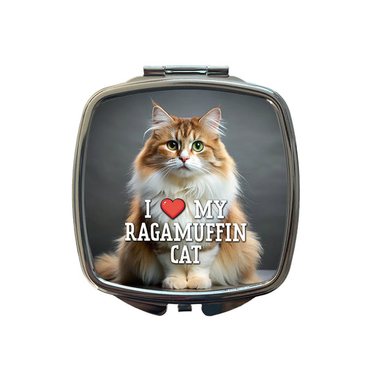 I Love My Ragamuffin Cat Heart Small Travel Purse Handbag Pocket Makeup Compact Mirror
