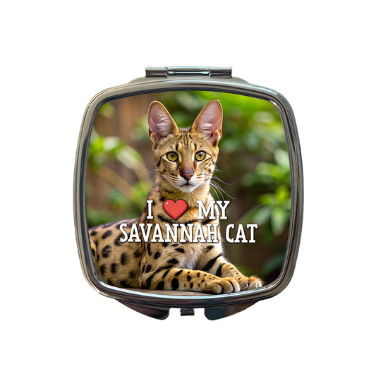 I Love My Savannah Cat Heart Small Travel Purse Handbag Pocket Makeup Compact Mirror