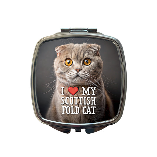I Love My Scottish Fold Cat Heart Small Travel Purse Handbag Pocket Makeup Compact Mirror