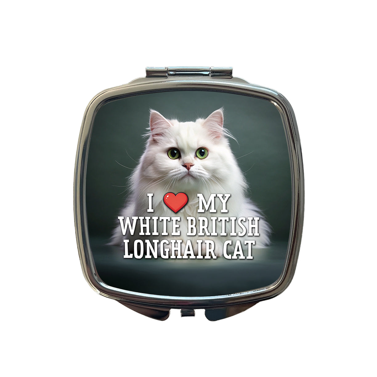 I Love My White British Longhair Cat Heart Small Travel Purse Handbag Pocket Makeup Compact Mirror