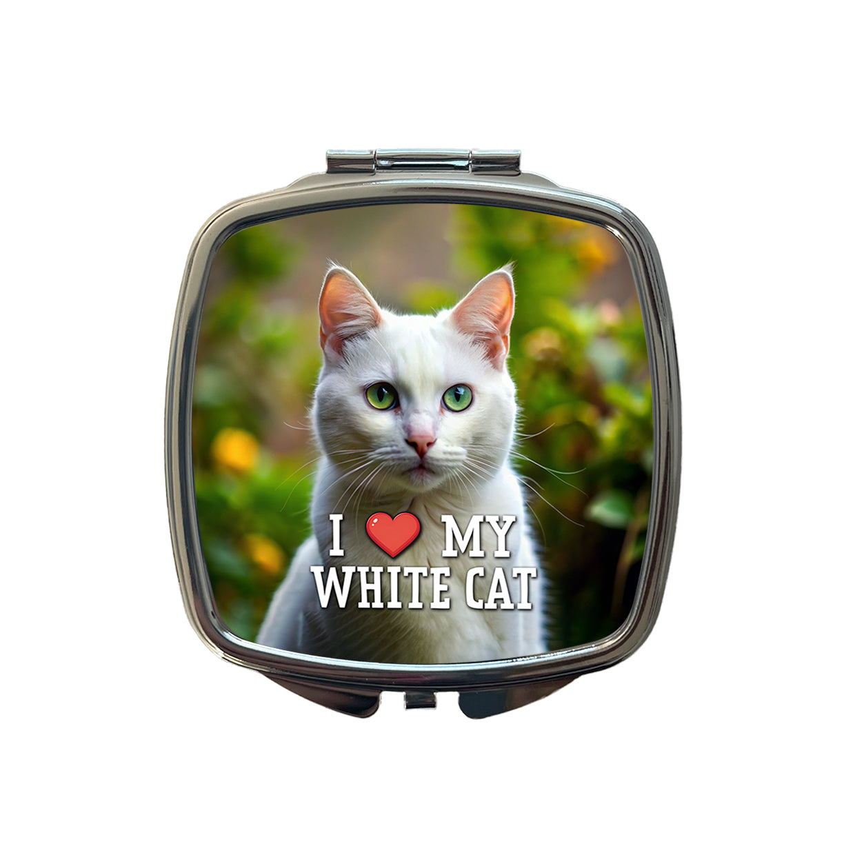 I Love My White Cat Heart Small Travel Purse Handbag Pocket Makeup Compact Mirror
