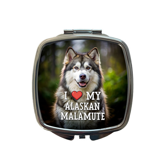 I Love My Alaskan Malamute Dog Heart Small Travel Purse Handbag Pocket Makeup Compact Mirror