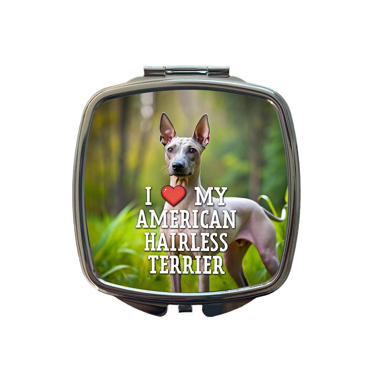 I Love My American Hairless Terrier Dog Heart Small Travel Purse Handbag Pocket Makeup Compact Mirror