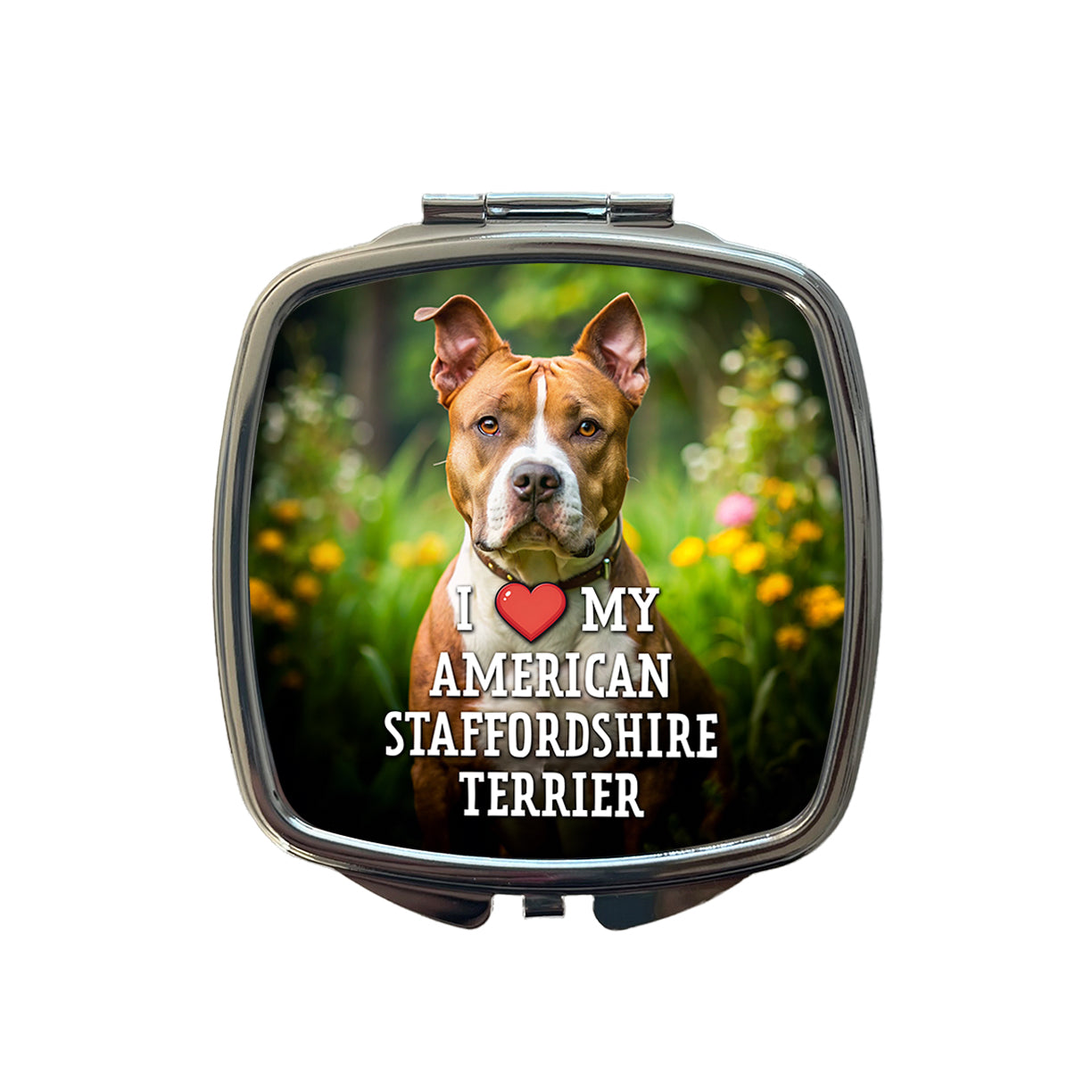 I Love My American Staffordshire Terrier Dog Heart Small Travel Purse Handbag Pocket Makeup Compact Mirror