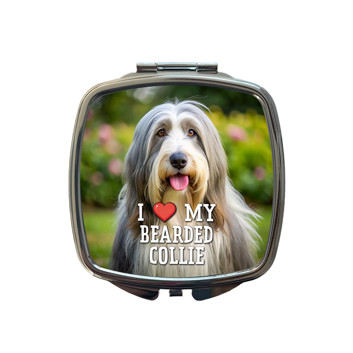 I Love My Bearded Collie Dog Heart Small Travel Purse Handbag Pocket Makeup Compact Mirror
