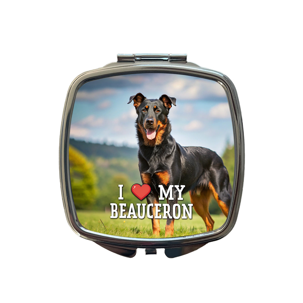 I Love My Beauceron Dog Heart Small Travel Purse Handbag Pocket Makeup Compact Mirror